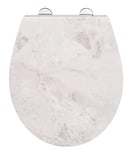 WENKO Siège WC White Marble, siège de toilette solide en duroplast antibactérien à abaissement automatique & fixation hygiénique Fix-Clip en inox, abattant de WC avec surface en relief, 38 x 44,5 cm