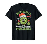 Deck The Halls With Pickleballs Christmas Santa T-Shirt