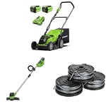 Greenworks 40V 35cm mower, trimmer, spool with 2x2Ah Battery/charger