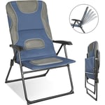 Homecall Chaise de jardin pliable à dossier réglable en maille rembourrée, format XXL (Bleu/gris)