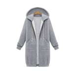 Dam Hoodie Sweatshirt Jacka med Blixtlås, Lång, Plus Size Light Gray XXL