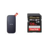 SanDisk 2 to Portable SSD, Disque SSD Externe, USB 3.2 Gén. 2, jusqu'à 520 Mo/s & 128 Go Extreme Pro Carte SDXC + RescuePRO Deluxe, jusqu'à 200 Mo/s, UHS-I, Classe 10, U3, V30