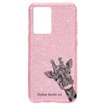 Coque Iphone 12 PRO MAX paillettes rose girafe personnalisee