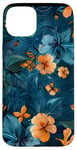 Coque pour iPhone 15 Plus Motif floral abstrait bleu avec abeilles tropicales vintage