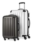 HAUPTSTADTKOFFER - Alex - Lot de 2 valises rigides Brillantes - Valise Moyenne 65 cm + Bagage à Main 55 cm, 74 + 42 litres, TSA, Blanc/Graphite, 65 cm, Ensemble de valises