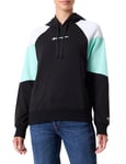 Champion Women's Legacy American Summer W-Spring Terry Hooded Sweatshirt, Black/White/Pastel Light Blue, M