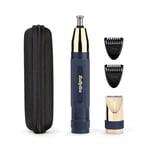 BaByliss Super-X Metal Series Nose Trimmer, Ear Eyebrow Hair Trimmer for Men, Grooming Kit, Gifts for Men (Gold/Blue)