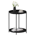 WOLTU Table Basse Ronde, Table d'Appoint, Table Salon, Petite Table Basse avec 2 Plateaux Amovibles, Table de Chevet, en Métal, Noir, BTS17sz