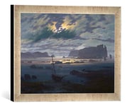 Kunst für Alle 'Encadré Image de Caspar David Friedrich Nuit Lune sur nordischer la Mer Paysage Impression d'art dans Le Cadre de Haute qualité Photos Fait Main, 40 x 30 cm, Argent, Raya