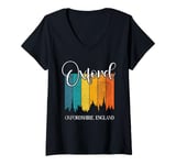 Womens Oxford Skyline Vintage Sunset English Souvenir Great Britain V-Neck T-Shirt