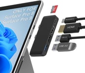 Hub Surface Pro 8 avec 4K HDMI, USB-C Thunderbolt 4 (Affichage + Données + Charge PD), USB 3.0 + 2.0, Lecteur de Carte TF, 5-en-2 Adaptateur Microsoft Surface Pro 8 Accessoires, Noir