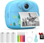 Appareil Photo Instantané Enfant,32Gb Carte & Papier D'Impression Stylos Colorés Caméra Instantanée 1080P Pour Enfants Jouet Portable Pour Filles Et Garçons De 2 À 12 Ans Cadeau De Noël