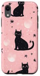 Coque pour iPhone XR Rose Art Déco Pois Phases de Lune Cristal Sorcière Noir