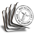 Set of 4 Square Coasters - BW - Rio de Janeiro Brazil Travel  #40447