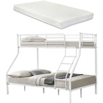 Lit superposé en Métal avec 2 Matelas Armature Massive pour 3 personnes 210cm x 147,5cm x 168cm Blanc - [neu.haus]