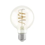 EGLO E27 LED globe, amber vintage spiral filament light bulb, Edison lamp for retro lighting, 4 watt (equivalent to 26 watt), 270 lumen, warm white glow, 2200 Kelvin, G80, Ø 3.1"