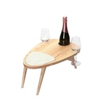 LEGNOART - Scenario - Table de Pique-Nique Portable et Pliable en frêne Naturel Massif et Insert en marbre (1 Support pour Bouteille de vin et 2 Supports de Verres) - 500 x 350 x 210 mm