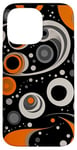 Coque pour iPhone 14 Pro Max Orange Pop Art Polka Dots Noir et Gris Abstrait Tourbillon Ondulé