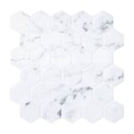 Selvklebende Flis, Hvit Marmor Hexagon 10 Pk.