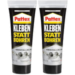 Pattex Coller sans percer Colle de Montage 2 x 90 g Tube, pour des collages cristallins, Colle de Construction pour Tous Les matériaux, Colle Universelle pour l'intérieur et l'extérieur