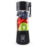 Mixeur Smoothie Maker Presse-agrumes portable : 380 ml sans BPA Shaker à protéinshake personnel avec 6 couteaux en acier inoxydable Gobelet de mixage USB portable pour shakes et jus, noir ZZB7367