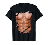 Mens Fake Muscles Ripped Torn Chest Six Pack Abs T-Shirt