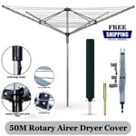 50M Rotary Airer 4 Arm Outdoor Clothes Garden Washing Line Dryer Spike & Cover