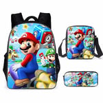 3 st/set Super Mario Bro Ryggsäck Barn Skola Axelväska Pennfodral Bookbag（C）