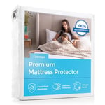 LINENSPA Premium Mattress Protector - White - Queen Size - Breathable Polyester - Fitted Style - Waterproof Design - Machine Washable & Dryer Safe - Mattress Protector for Kids, Teens, and Adults