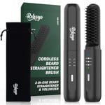 Beard Straightener Brush, REHOYO Cordless Hair Straightening Comb with Different 3 Temperature, Rechargeable Anti-Scald and Auto-Off of Portable Hair Salon for All Hair Type