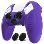 PlayVital Ninja Edition Anti-Slip Silicone Cover Skin for ps5 Wireless Controller, Ergonomic Protector Soft Rubber Case for ps5 Fits with Charging Station with Thumb Grip Caps - Purple