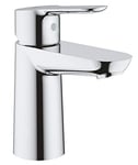 GROHE BauEdge - Smooth Body Single-Lever Basin Mixer Tap (1-Hole Installation, Metal Lever, 28mm Ceramic Cartridge, Water Saving Technology, No Waste Set, Tails 3/8 inch), Size 144mm, Chrome, 23330000