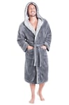 CityComfort Peignoir Homme Chaud en Polaire | Robe De Chambre à Capuche Longue Coupe Élégante avec Passepoil Contrasté | Peignoirs De Bain Confort Ultra Doux | Cadeau Homme Chic (3XL, Gris)