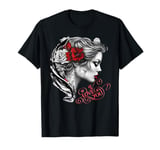 Elegant Floral Portrait with Love Message Design T-Shirt