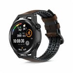 Strap-it Bracelet silicone/cuir - compatible pour Huawei Watch GT Runner (noir/marron)