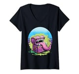 Womens Monster chest sharp teeth long tongue horror fantasy monster V-Neck T-Shirt