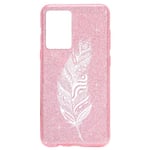 Coque Iphone 12 MINI paillettes rose plumes noir