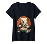 Womens Japan Polar Bear Ramen Noodle Soup V-Neck T-Shirt