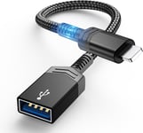 Adaptateur Lightning vers USB pour iPhone, certifié MFi - Adaptateur de câble USB 3.0 OTG - Prise en charge du lecteur de carte, clé USB, clavier, souris, concentrateur, MIDI, lecteur de carte - Noir