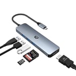 AYCLIF 6 in 1 USB C Hub, USB C Adapter 4K HDMI Dual Display, Mulriport Hub Dock 5 Gbit/s (SD/TF Card Reader, USB A 3.0) für MacBook Pro/Air, Dell, HP, Lenovo, Surface, XPS