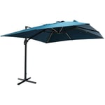 Sweeek - Parasol déporté solaire led 3x3m Luce bleu canard avec lumière intégrée + housse