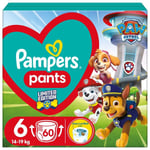 PAMPERS Pants Paw Patrol (Ryhmä Hau) -vaipat, koko 6, 14-19 kg, 60 kpl