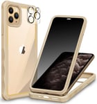 CENHUFO Anti Espion Coque iPhone 11 Pro, avec Protection écran Verre Trempé Anti Espion et Protecteur Caméra [9H HD] 360° Antichoc Téléphone Housse Double Face Case Portable Intégrale Etui -Beige