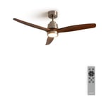 CREATE / WINDSTYLANCE/Ventilateur de plafond niquel et lumière avec télécommande, pales bois foncé / 40W, silencieux, Ø132 cm, 6 vitesses, programmable moteur, fonction été-hiver