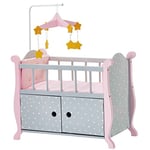 Olivia's Little World Pink Polka Dot Baby Doll Crib Wooden Doll Cot With Mobile Doll Furniture UK-TD-0206AG