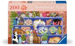 Ravensburger 12001367-Chats sur étagère Personnes âgées et Seniors, avec 200 pièces Extra adhérentes, Grand modèle d'image et Support pour Puzzle, 12001367