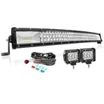 PICAA Incurvé 80cm 32 Pouces 405W Barre LED 4x4+2X 4 36W Phare de Travail LED+Câblage Kit, Trois Rangées 6000K Blanc Voiture Camion Offroad Barre Lumineuse LED 12V 24V