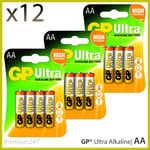 12 x GP Ultra Alkaline AA Battery card of 4 High Performance Batteries Long EXP