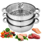 MantraRaj 22cm 3 Tier Stainless Steel Steamer Pot Vegetable, Seafood and Meat Food Steamer Cooker Cooking Pot Kitchen Pan Set Large Metal Steamer -Work for Induction and Stove