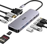 HUB USB C 11 en 1, Dock USB C vers HDMI 4K, VGA, 4*USB A Ports, 1*Type C PD 100W Port, SD/Micro SD, RJ45,AUX 3.5mm, Muti Ports Stations d'accueil pour PC Portable, Adaptateur Mac pour Le Bur.[S309]